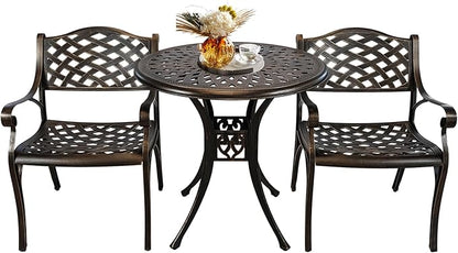 30.31" Outdoor Table and Chairs, Patio Table Set with 2.36" Umbrella Hole, Anti-Resistant Outdoor Dinning Set, Cast Aluminum Patio Furniture Set for Garden, Porch, Deck