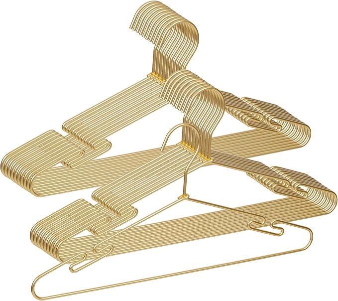 VWV 20 Pack Gold Aluminum Hangers, 16.5 Inch Smooth and Durable Metal Shirt Dress Hanger, Lightweight and Sturdy Metal Hanger, Suit Jacket Dress Hangers