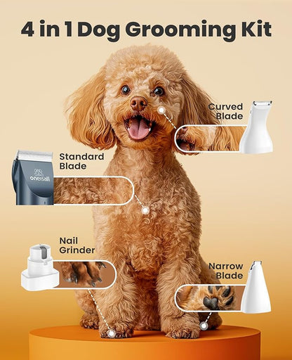 oneisall Dog Clippers and Paw Trimmer Kit 2 in 1 Low Noise Cordless Dog Clippers for Grooming Pet Hair Trimmers for Small and Large Dogs Cats Animals