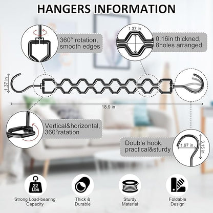 6 Pack Space Saving Hangers for Clothes, Heavy Duty 30Lbs Capacity Magic Clothes Space Saver Sturdy Metal Hanger Organizer with 360° Swivel Hook, Closet Organizers Storage Dorm Essentials Black