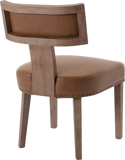 Mid Century Modern Dining Chairs Set of 6, Farmhouse Dining Chairs with Nailhead Trim, Faux Leather Upholstered Dining Room Chairs Kitchen Chairs with Wood Legs, Brown