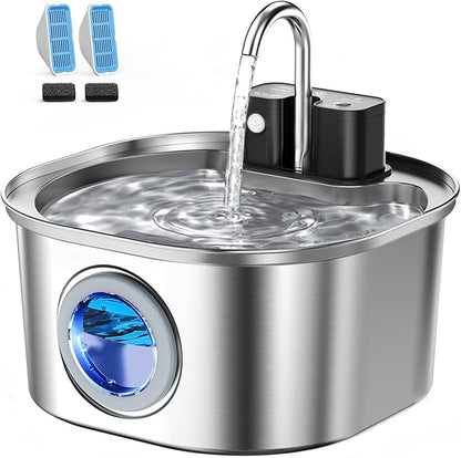 Voluas Cat Water Fountain Stainless Steel: 108oz/3.2L Wireless Cat Fountain Battery Operated for Drinking Indoor, Automatic Pet Water Dispenser Bowl with Ultra Quiet Pump, Easy Clean BPA-Free