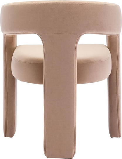 Modern Barrel Dining Chairs Set of 3, Velvet Upholstered Accent Side Chair with Arms Comfy Makeup Vanity Chairs, Dining Living Room Kitchen Chairs, Khaki