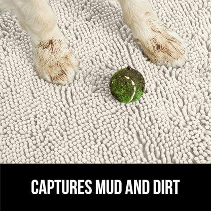 GORILLA GRIP SoakSTOPPER Dog Door Mat, 48x30 Machine Washable Rug Absorbent Doormat Captures Moisture Mud Dirt, Quick Dry Soft Chenille Entryway Rugs Indoor Entrance Mats for Dog Paws, Cream