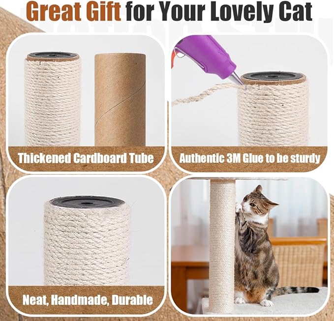 OSPNIEEK 4 Pack 15.7" M8 Cat Scratching Post Replacement, Natural Sisal Rope Kitten Tree Scratcher Refill with Screws, DIY Hemp Scratch Pole Parts for Indoor Cats Tower Refurbishment Accessories