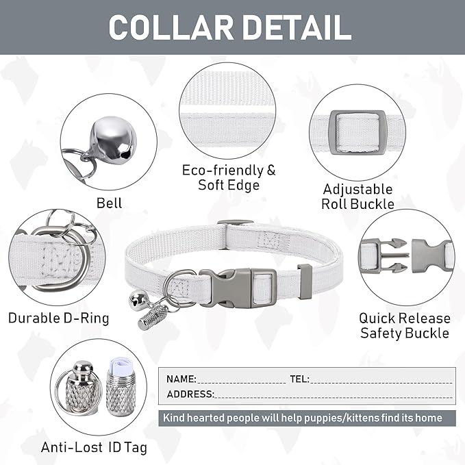 GAMUDA Small Pet Harness Collar and Leash Set, Step in No Chock No Pull Linen Fabric Soft Mesh Dog Vest Harnesses Reflective for Dogs Puppy Cats Kitten Rabbit (White, M)
