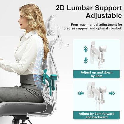 Ergonomic Gaming Chair with Adjustable Lumbar Support and Headrest, High Back Computer Chair for Office and Home Desk, 90-120° Reclining Swivel Task Chair with Flip-Up Arms(White-Grey)