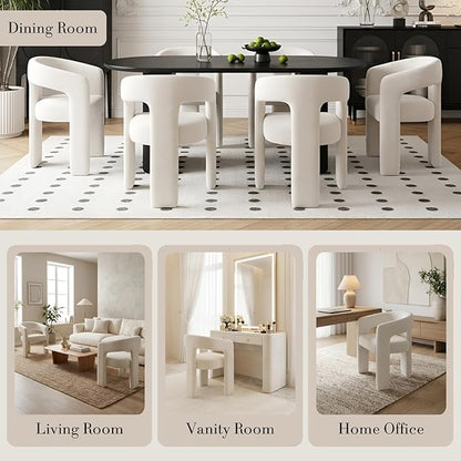 Modern Chenille Barrel Dining Chair Upholstered Fabric Dining Room Chair with Arm Comfy Accent Side Chair for Kitchen/Living Room/Reception, Beige, 1 PC