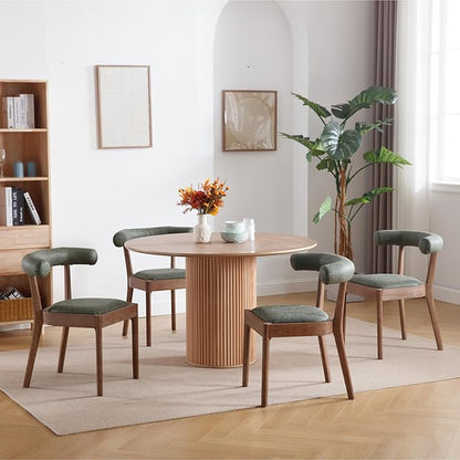 Kmax Dining Room Chairs Mid-Century Modern PU Kitchen Chairs with Natural Walnut Finished Frame, PU Curved Back, Set of 4, Green