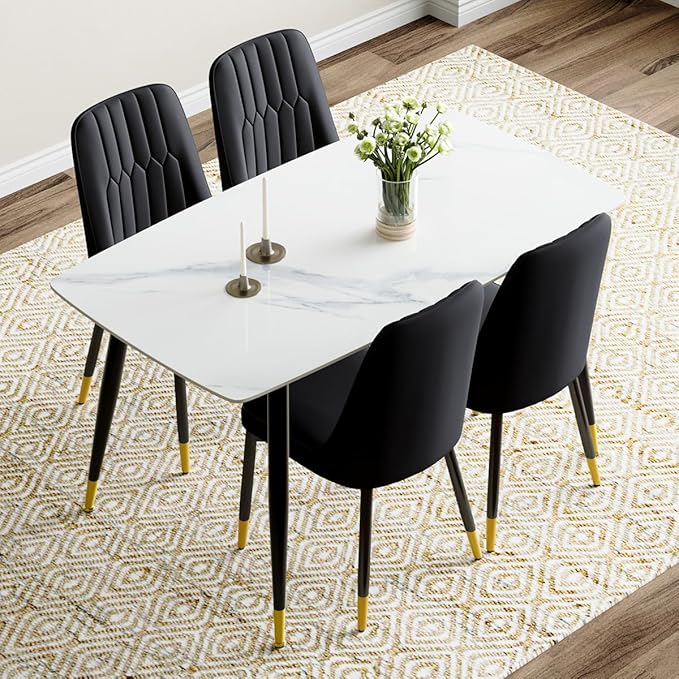 50'' Dining Table Set for 4, Dining Room Sets for 4, Sintered Stone Dining Table Chairs Set of 4, Easy to Assemble，Suitable for Small Spaces