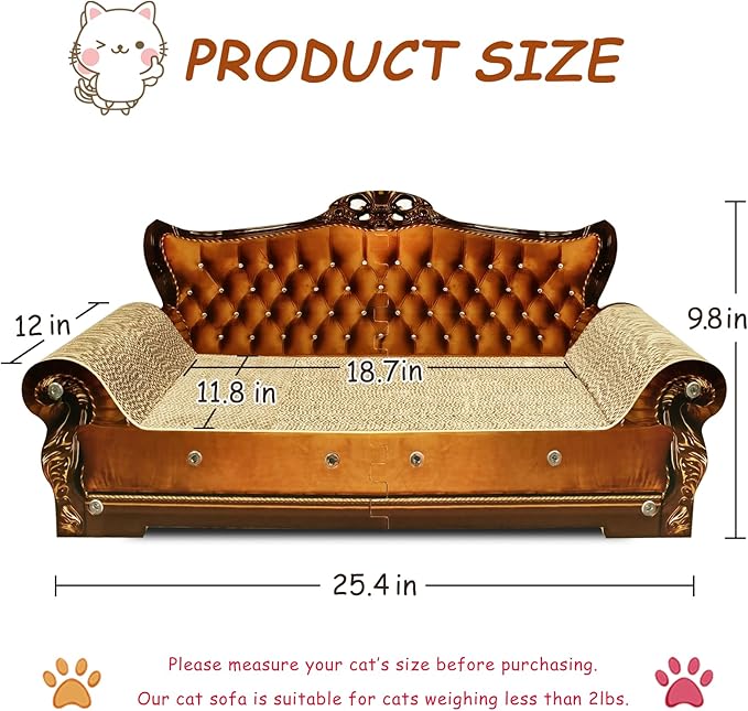 Luxury Cardboard Cat Scratcher Sofa Bed, Couch Shaped Scratching Board, Scratch Lounge with Catnip, Cat Scratcher for Indoor Cats Large Brown