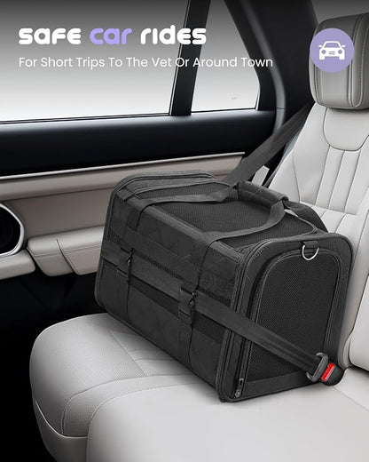 MIDOG Cat Carrier Soft for Small to Medium-Sized Cats,Up to 15 Lbs,TSA Airline Approved Soft Sided Pet Carrier,Collapsible Travel Cat Bag(Black)