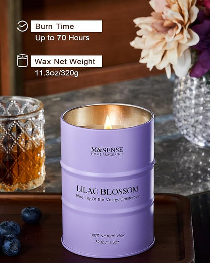 M&SENSE Lilac Blossom Soy Candles for Home Scented, 11.3oz 70 Hour Long Burning Aromatherapy Candle for Stress Relief Meditation Yoga Relaxing SPA, Housewarming Gifts for Women
