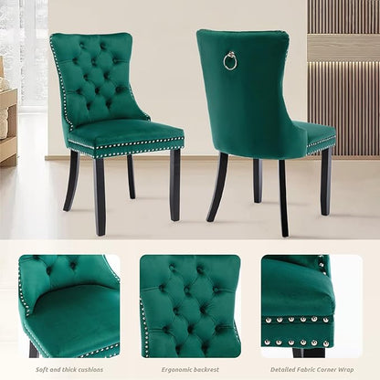 SoarFlash Kitchen Table and Chairs for 2, 31.5" Dining Table Set for 2 with Velvet Upholstered Chairs, 3 Piece Round Kitchen Table Set, Dining Room Table Set for Small Space, Apartment, Green/Black