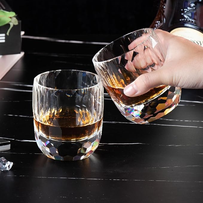 KAMMAK Whiskey Glasses Set of 2, 7.1 oz (210 ml) Old Fashioned Tumbler, Thick Base Crystal Glass with Delicate Rim & Seamless Design for Scotch, Bourbon, Cocktails, Lead-Free Barware
