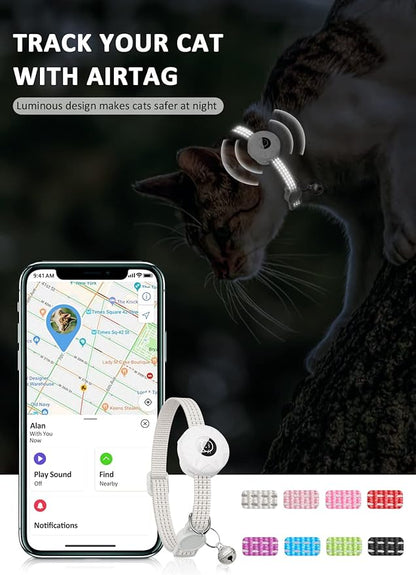 Apple AirTag Cat Collar, GPS Tracker Kitten Collar with Breakaway Feature, Lightweight and Reflective, Suitable for Cats, Kittens and Puppies (White)
