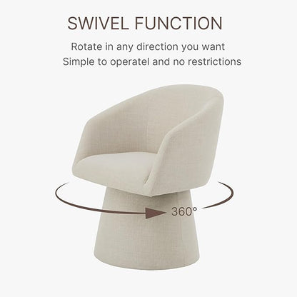 Swivel Dining Chairs Set of 2, Upholstered Mid Century Modern Deskchair with Barrel Back, Linen Fabric Kitchen Chairs for Dining Room, Bedroom, Dressing Room, Linen