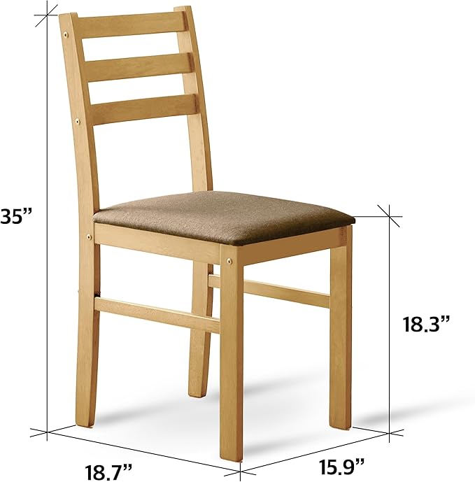 Livinia Seattle Modern Farmhouse Kitchen Dining Room Chair Set of 4, Solid Wood Fabric Upholstered Cushion Seat Wood Ladder Back Chairs (Natural)