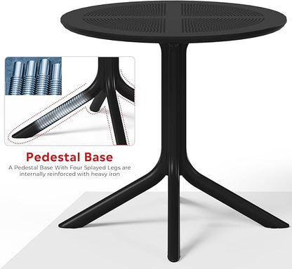 Costaelm Small Patio Table, Outdoor Round Dining Table, Weather Resistant Outside Table for Poolside Deck Lawn Garden Backyard, Black
