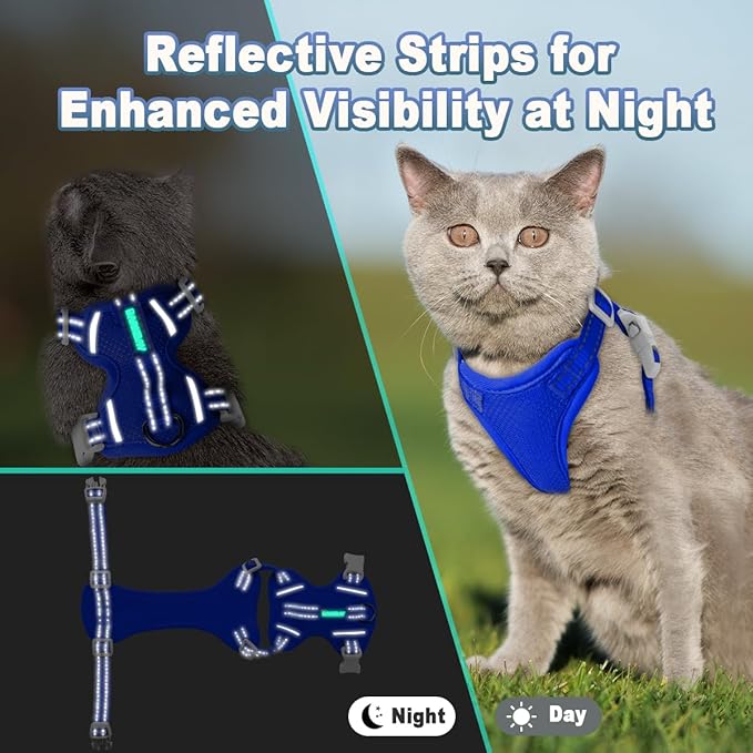 Cat Harness and Leash Set Escape Proof for Kitten Walking, Soft Adjustable Top Handle Vest Harnesses for Cats, Easy Control Breathable Reflective Small Medium Large, Sapphire Blue,S