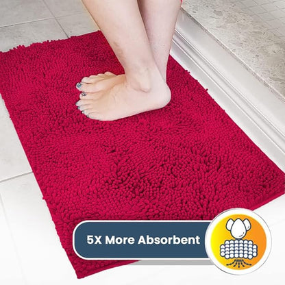 Muddy Mat® | Super Absorbent Door Mat Indoor, Microfiber Quick Dry Chenille Entryway Rug, Non-Slip Front Door Mat, Indoor Mats for Entryway, Machine Washable Pet Rug, Maroon 24"x60"