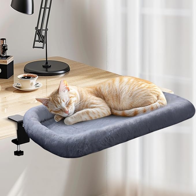 IPOW Heavy Duty Steel Frame Supports up to 50lbs Cat Desk Bed & Perch Space-Saving 90°Foldable with Soft Ultra-Plush Faux Fur for Small Medium Large Cats