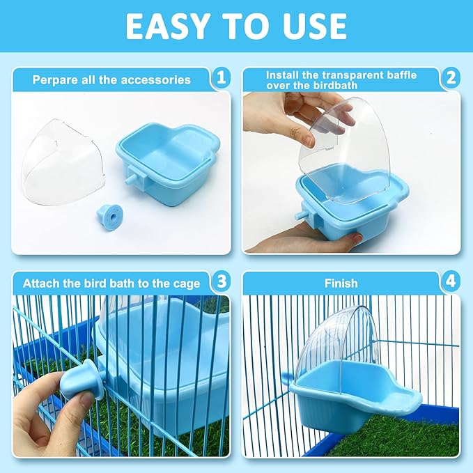 Bird Bath Box Hanging Birdbath Toy Parakeet Caged Bathing Tubs Parrot Bath Tub Water Shower Food Feeder Holder Tray Bird Bath for Cage Accessory Small Birds Parrots Cockatiel Budgies