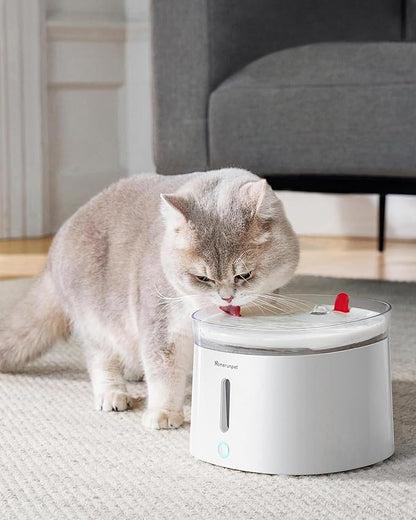 Homerunpet Cat Water Fountain Porcelain-Tray, Wireless Self-Cleaning Pump, Ultra Quiet 20dB Pet Water Dispenser for Cats and Dogs, Easy-to-Clean 2L/68oz with Smart LED and 4-Stage Filtration
