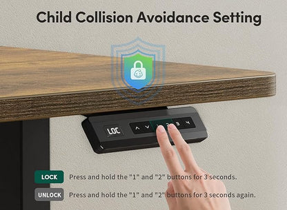 FEZIBO 63 x 28 Inch Deeper Height Adjustable Electric Standing Desk with Double Drawers, Sit Stand Up, Home Office Computer Desk with 4 Height-Adjustable Feets & 2 Hooks, Black Frame/Rustic Brown Top