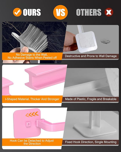 Hat Rack for Hat Storage (4-Pack), Multi-Purpose Hat Organizer, Strong Adhesive Hat Hooks for Wall Hat Organizer for Baseball Caps, Two Mounting Options Hat Hook, Pink