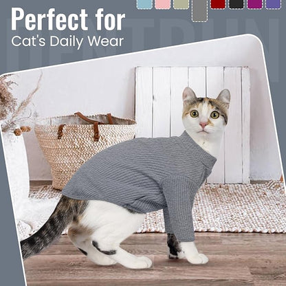 DENTRUN Sphynx Hairless Cats Shirt Pullover Kitten T-Shirts, Breathable Cat Wear Turtleneck Sweater Adorable Cat's Clothes Vest Pajamas Jumpsuit