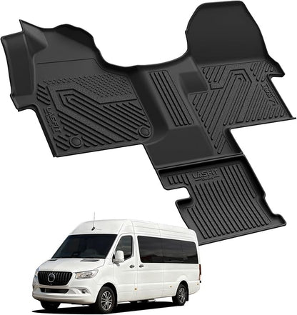 LASFIT Floor Mats for Mercedes Benz Sprinter 1500/2500/3500/4500 2019-2026 (Fit Cargo Van & Cab Chassis), All Weatehr TPE Floor Liners Custom Fit Sprinter 1st Row with Center Aisle Liner