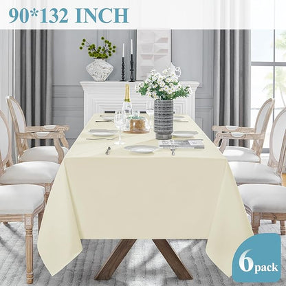 VidaFete Tablecloth 6 Pack 90 * 132inch Rectangle Table Cloth Polyester, Stain Wrinkle Resistant Polyester Dining Table Cover for Kitchen Dinning Party Wedding Rectangular Buffet Decoration(Ivory)