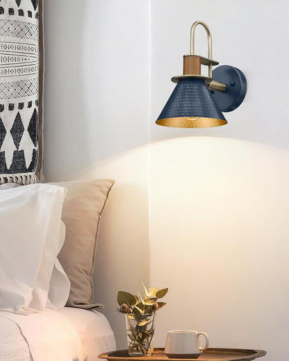 Modern Wall Sconces, HWH Industrial Sconce Wall Lighting Indoor Wall Lamp, Gooseneck 1-Light Barn Vanity Light for Kitchen Bedroom, Hammered Metal Shade, Navy Blue Finish, 5HZG74B-L BL+BG