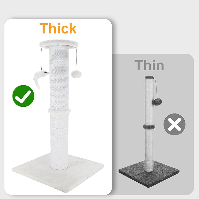 Cat Scratching Post 34 Inches Heavy Duty and Thicker Cat Scratching Post Sisal Rope with Hanging Ball and Mice Scratching Post for Indoor Cats and Adult(White)