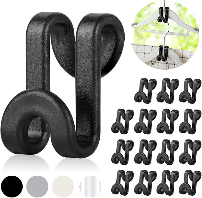 Mlici Clothes Hanger Connectors - 60 Pcs Multi-Level Cascading Hooks, Heavy Duty Plastic Mini Hooks for Space Saver Closet Organizer, Black
