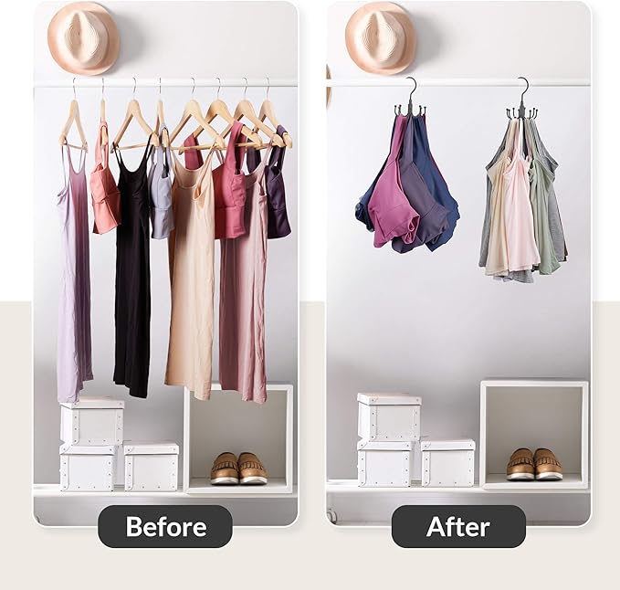 ZEDODIER Tank Top Hanger, Rotatable Bra Organzier for Closet, Max 24 Storage Capacity Sport Bras Holder, Metal Space Saving Closet Organizers and Storage, Black