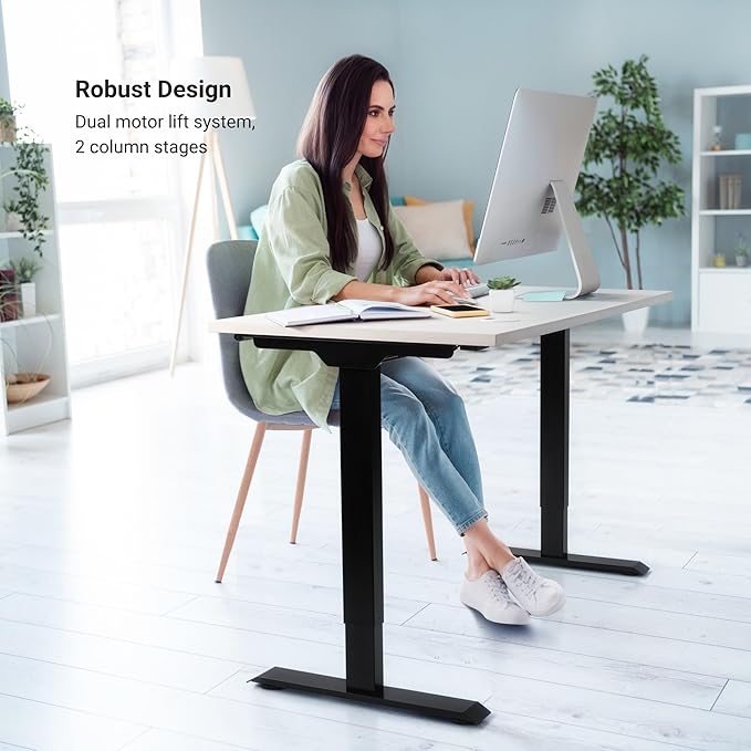 Progressive Desk Stand Up Electric Standing Desk, Compact Home Office Table, Black Frame and Warm White MDF Tabletop Prime Ryzer 42" x 24"