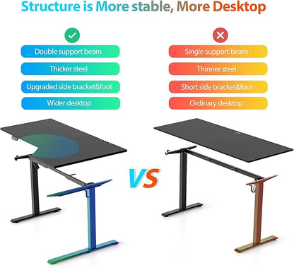 Agilestic Electric Standing Desk, L-Shaped 55 Inches Height Adjustable Desk, Sit and Stand up Desk for Work Office Home, Ergonomic Rising Computer Table for Home Office with Splice Board, Black