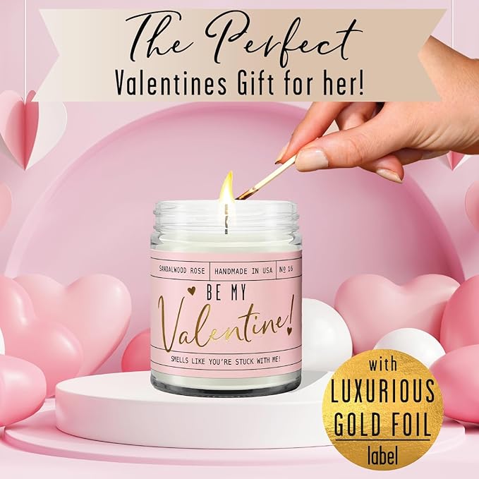 Valentines Day Gifts for Her, Valentine Candles, Valentines Gift for Girlfriend -Will You Be My Valentine Candle, w/Sandalwood & Red Roses I Valentines Gifts for Wife I 9oz, 50Hr Burn, USA Made