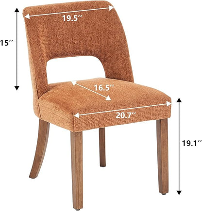 VKNOW Wooden Dining Chairs Set of 4, Modern Fabric Upholstered Dining Room Chair Kitchen Chairs, Farmhouse Dinner Chair for Kitchen Dining Room, Orange