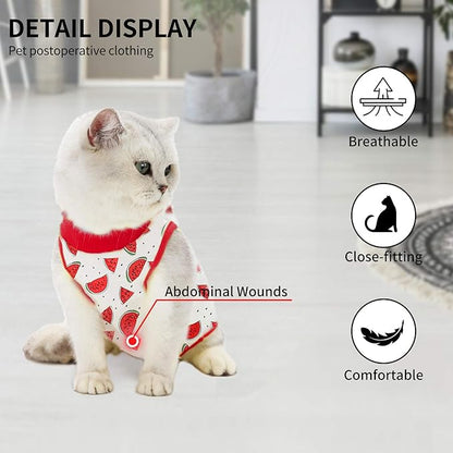 Cat Professional Surgical Recovery Suit,E-Collar Alternative for Cats Dogs,After Surgery Wear, Pajama Suit,Home Indoor Pets Clothing (M (6-8 1bs), Watermelon)