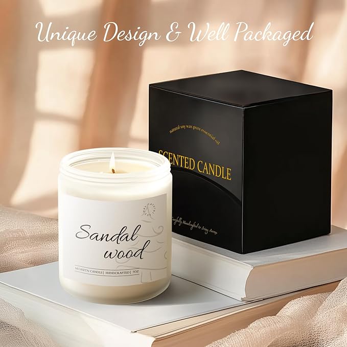 MOASITN Sandalwood Scented Candles for Home| Cedar,Sandalwood,Musk Scented Soy Candle| Handmade Longlasting Aromatherapy Candle| Jar Candel Gift for Women,Men for Spring,Birthday,Relaxing|7oz