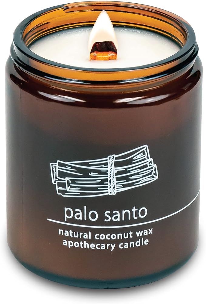 Hemlock Park Crackling Wood Wick Candle Handcrafted with Natural Coconut Wax (Standard 8 oz, Palo Santo)