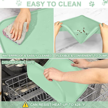 SMILOOL Waterproof Silicone Pet Food Mat with Raised Edge for Dog & Cat | 22" x 14" Non-Slip Pet Feeding Mats with Lip for Food & Water Bowl, Food Grade, Easy Cleaning, Mint Green