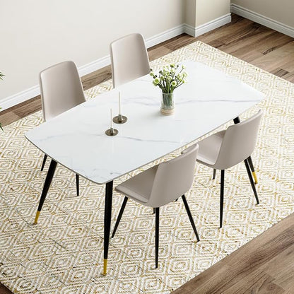 White Modern Dining Table Set for 4, 62'' Rectangular Sintered Stone Table with 4 Chairs