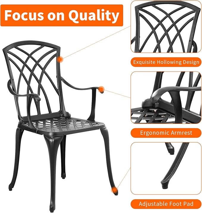 Bistro Set 3 Piece Outdoor,Cast Aluminum Outdoor Bistro Set,All Weather Bistro Table and Chairs Set of 2 with 1.97" Umbrella Hole,Patio Bistro Sets for Garden(Woven Black)