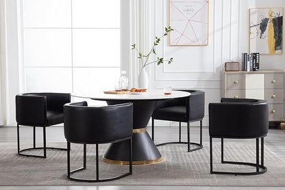Faux Leather Dining Chairs Set of 4 Modern Barrel Arm Chairs with Black Metal Frame, Upholstered Kitchen Chairs 18.5" Wide Accent Chair for Living Room Dining Room Restaurant, Black