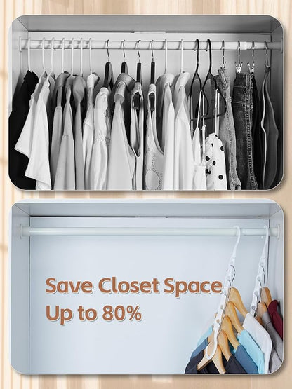 HOUSE DAY Closet Organizers and Storage, Magic Hangers Space Saving Clothes Hangers, Pack of 8 Sturdy Plastic Hangers with 5 Holes for Wardrobe Closet Organization, College Dorm Room Essentials