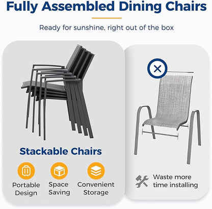 Wisteria Lane 5 Piece Aluminum Outdoor Patio Dining Sets with Fully Assembled Dining Chair，91.3" L×39.4" W Expandable Patio Table and Chairs Set for 4, Stackable Chairs with Quick Drying Fabric, Grey